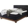 Boxspringbett HASENA "Boston", braun (anthrazit, akazie grau), B:148cm L:210cm, Komplettbetten, Boxspringbett, Massivholz-Sockel, Punktsteppung im Kopfteil, Federkernmatratze