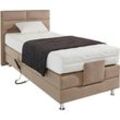 Boxbett, beige (dunkelbeige), B:134cm L:210cm, Box und Kopfteil: Feinstrukturstoff (77% Polyester und 23% Viskose), Bezug der Obermatratze: 100% Polyester, WESTFALIA SCHLAFKOMFORT, Komplettbetten, Boxspringbett, mit Motor in diversen Ausführungen