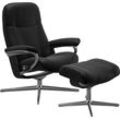 Relaxsessel STRESSLESS "Garda" Sessel Gr. Leder BATICK, Cross Base Schwarz, Relaxfunktion-Drehfunktion-Plus™System-Gleitsystem-BalanceAdapt™, B/H/T: 82cm x 102cm x 72cm, schwarz (schwarz batick) mit Cross Base, Größe M & L, Holzakzent Schwarz