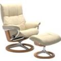 Fußhocker STRESSLESS "Mayfair", beige (vanilla paloma), B:55cm H:41cm T:39cm, Leder BATICK: BATICK ist ein leicht korrigiertes, durchgefärbtes und genarbtes Möbelleder, bei dem die meisten Unebenheiten und Spuren in der Regel entfernt wurden., Leder PALOMA: PALOMA ist ein durchgefärbtes Semianilin-Möbelleder mit natürlicher Narbung., ROHLEDER Stoff Q2 FARON: Ein fester zuverlässiger Bouclu00e9 mit