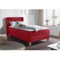 Boxspringbett HOME AFFAIRE "Ascola", rot, B:124cm L:211cm, Struktur (100% Polyester), Bezug der Spiegelfläche Matratzendrell aus 100% Polyester, Komplettbetten, Boxspringbett, incl. Topper, 5, Breiten, 3 Ausführungen, 2 Härtegrade