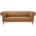 Chesterfield-Sofa GUIDO MARIA KRETSCHMER HOME & LIVING "Tinnum", braun (hellbraun), B:195cm H:77cm T:87cm, Luxus-Microfaser Vintageoptik (66% PU, 27% Polyester, 7% Baumwolle), Struktur weich( 97% Polyester, 3% Polyacryl), Sofas