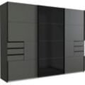 Schwebetürenschrank WIMEX "Barcelona", schwarz (graphit, mitteltür glas schwarz), B:270cm H:208cm T:65cm, Spanplatte, Schränke, mit Glaselementen und Schubladen