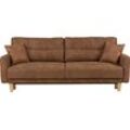 3-Sitzer HOME AFFAIRE "Triplo wahlweise mit Bettfunktion und Bettkasten", braun (cognac), B:215cm H:89cm T:100cm, Luxus-Microfaser weich (92% Polyester, 8% Nylon), Filzoptik ( 100% Polyester), Luxus-Microfaser Vintageoptik (100% Polyester), Sofas, incl. Zierkissen, B/T/H: 215/100/89 cm Liegefläche 191 x 145 cm