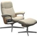 Relaxsessel STRESSLESS "Garda" Sessel Gr. Leder BATICK, Cross Base Eiche, Relaxfunktion-Drehfunktion-Plus™System-Gleitsystem-BalanceAdapt™, B/H/T: 82cm x 102cm x 72cm, beige (cream batick) mit Hocker, Cross Base, Größe M & L, Holzakzent Eiche