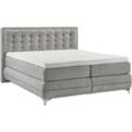 Boxspringbett "Dubai", grau (d 041 grau), B:197cm L:214cm, GALLERY M BRANDED BY MUSTERRING, Komplettbetten, Boxspringbett, Winkelfuß in Chrom, 3 Härtegrade, Kopfteil in Kassettensteppung