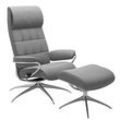 Relaxsessel STRESSLESS "London", grau (wild dove batick), B:80cm H:116cm T:71cm, Leder BATICK: durchgefärbtes und genarbtes Möbelleder, Leder PALOMA: PALOMA ist ein durchgefärbtes Semianilin-Möbelleder mit natürlicher Narbung., ROHLEDER Stoff Q2 FARON (100% Polyester im Flor, Grundgewebe: 50% Polyester, 50% Polyacryl), Sessel, mit Hocker, High Back, mit Star Base, Gestell Chrom