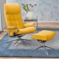 Relaxsessel STRESSLESS "London", gelb (gelb q2 faron), B:80cm H:116cm T:71cm, Leder BATICK: durchgefärbtes und genarbtes Möbelleder, Leder PALOMA: PALOMA ist ein durchgefärbtes Semianilin-Möbelleder mit natürlicher Narbung., ROHLEDER Stoff Q2 FARON (100% Polyester im Flor, Grundgewebe: 50% Polyester, 50% Polyacryl), Sessel, mit Hocker, High Back, mit Star Base, Gestell Chrom