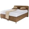 Boxspringbett, braun, B:190cm L:212cm, Bezug Kaltschaum-Topper: mit Klimafaser versteppt, 100% Polyester, Bezug untere Box und Kopfteil: wahlweise hochwertiger Microvelour (100% Polyester), feiner Strukturstoff (100% Polyester) oder Kunstleder, Bezug Obermatratze: 100% Polyester, Bezug abnehm- und waschbar bis 60u00b0C, WESTFALIA SCHLAFKOMFORT, Komplettbetten, Boxspringbett, inkl. Kaltschaum-Toppe