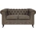 Chesterfield-Sofa HOME AFFAIRE "Aarburg" Sofas Gr. B/H/T: 148cm x 77cm x 87cm, Luxus-Microfaser Lederoptik, grau (stein) aufwändige Knopfheftung und Ziernägel im Chesterfield-Design