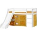 Hochbett HOPPEKIDS "«Creator Autumn Yellow»", weiß (weiß, autumn gelb, weiß, weiß), B:81cm H:9cm L:168cm, Bett: 100% Massivholz, Nordische Kiefer, Rutsche: MDF, Vorhang: 100% Baumwolle, Matratze: PU-Schaum, Matratzenbezug: 100% Baumwolle, Hochbetten, Hochbett, Rutsche & Vorhang Gelb und viel Auswahl