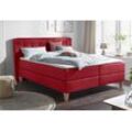 Boxspringbett HOME AFFAIRE "Ascola", rot, B:204cm L:211cm, Struktur (100% Polyester), Bezug der Spiegelfläche Matratzendrell aus 100% Polyester, Komplettbetten, Boxspringbett, incl. Topper, 5, Breiten, 3 Ausführungen, 2 Härtegrade