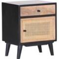 Kommode GUTMANN FACTORY "Linus", schwarz (schwarz, natur), B:45cm H:55cm T:37cm, Massivholz, Sideboards, mit Rattangeflecht