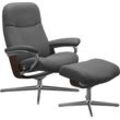 Relaxsessel STRESSLESS "Garda" Sessel Gr. Leder BATICK, Cross Base Braun, Relaxfunktion-Drehfunktion-Plus™System-Gleitsystem-BalanceAdapt™, B/H/T: 82cm x 102cm x 72cm, grau (grau batick) mit Cross Base, Größe M & L, Holzakzent Braun