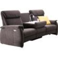 Sofa HOME AFFAIRE "Turin", grau (stone), B:222cm H:107cm T:102cm, Sofas, 2-Sitzer-Sofa, mit motorischer Relaxfunktion, Tisch, Leuchte + USB-Ladestation