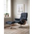 Relaxsessel STRESSLESS "Mayfair", blau (oxford blau paloma), B:92cm H:103cm T:79cm, Leder PALOMA: PALOMA ist ein durchgefärbtes Semianilin-Möbelleder mit natürlicher Narbung., Sessel, mit Cross Base, Größe S, M & L, Holzakzent Eiche