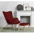 Sessel ANDAS "Nicko", rot (dunkelrot), B:71cm H:96cm T:86cm, 100% Polyester, Sessel, Design-Sessel Einzelsessel Sessel mit Hocker Lounge-Sessel, wahlweise mit und ohne Hocker