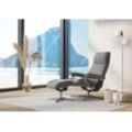 Relaxsessel STRESSLESS "View", grau (wild dove batick), B:82cm H:109cm T:81cm, Leder BATICK: BATICK ist ein leicht korrigiertes, durchgefärbtes und genarbtes Möbelleder, bei dem die meisten Unebenheiten und Spuren in der Regel entfernt wurden., Sessel, mit Cross Base, Größe S, M & L, Holzakzent Wenge