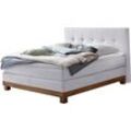 Boxspringbett HASENA "Finca", weiß (weiß, wildeiche natur), B:168cm L:210cm, Komplettbetten, Boxspringbett, mit Punktstepung im Kopfteil, Unterbau in Wildeiche, Federkernmatratze