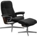 Relaxsessel STRESSLESS "Garda" Sessel Gr. Leder BATICK, Cross Base Braun, Relaxfunktion-Drehfunktion-Plus™System-Gleitsystem-BalanceAdapt™, B/H/T: 82cm x 102cm x 72cm, schwarz (schwarz batick) mit Cross Base, Größe M & L, Holzakzent Braun