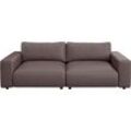 Big-Sofa "LUCIA", braun (praline puro), B:252cm H:81cm T:124cm, Flachgewebe FLORIS (100% Polyester), Flachgewebe VALMONT (60% Baumwolle/ 40% Leinen), Microfaser CRONA (100% Polyester), GALLERY M BRANDED BY MUSTERRING, Sofas, in vielen Qualitäten und 4 unterschiedlichen Nähten, 2,5-Sitzer