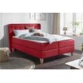 Boxspringbett HOME AFFAIRE "Ascola", rot, B:184cm L:211cm, Struktur (100% Polyester), Bezug der Spiegelfläche Matratzendrell aus 100% Polyester, Komplettbetten, Boxspringbett, incl. Topper, 5, Breiten, 3 Ausführungen, 2 Härtegrade