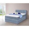 Boxspringbett HAPO, blau (hellblau), Liegefläche B/L: 140cm x 200cm, kein Härtegrad, Bonnell-Federkernmatratze, Kopfteil, seitliche Unterbox und Obermatratze sind mit pflegeleichtem Feinstrukturstoff in Leinenoptik (100% Polyester) bezogen, Die Oberseite der Unterfederung und die Ober- und Unterseite der Obermatratze sind jeweils mit einem rutschhemmenden Stoff aus 100% Polyester bespannt., Komple