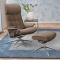 Relaxsessel STRESSLESS "London", braun (schwarz beige q2 faron), B:80cm H:116cm T:71cm, Leder BATICK: durchgefärbtes und genarbtes Möbelleder, Leder PALOMA: PALOMA ist ein durchgefärbtes Semianilin-Möbelleder mit natürlicher Narbung., ROHLEDER Stoff Q2 FARON (100% Polyester im Flor, Grundgewebe: 50% Polyester, 50% Polyacryl), Sessel, mit Hocker, High Back, mit Star Base, Gestell Chrom