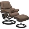 Relaxsessel STRESSLESS "Reno", braun (schwarz beige q2 faron), B:83cm H:100cm T:76cm, Leder BATICK: BATICK ist ein leicht korrigiertes, durchgefärbtes und genarbtes Möbelleder, bei dem die meisten Unebenheiten und Spuren in der Regel entfernt wurden., Leder PALOMA: PALOMA ist ein durchgefärbtes Semianilin-Möbelleder mit natürlicher Narbung., ROHLEDER Stoff Q2 FARON: Ein fester zuverlässiger Bouclu