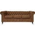 Chesterfield-Sofa HOME AFFAIRE "Aarburg" Sofas Gr. B/H/T: 203cm x 77cm x 87cm, Luxus-Microfaser Lederoptik, braun (cognac) aufwändige Knopfheftung und Ziernägel im Chesterfield-Design