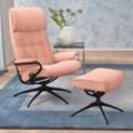 Relaxsessel STRESSLESS "London", pink (light pink q2 faron), B:80cm H:116cm T:71cm, Leder BATICK: durchgefärbtes und genarbtes Möbelleder, Leder PALOMA: durchgefärbtes Semianilin-Möbelleder, ROHLEDER Stoff Q2 FARON (100% Polyester im Flor, Grundgewebe: 50% Polyester, 50% Polyacryl), Sessel, mit Hocker, High Back, mit Star Base, Gestell Schwarz