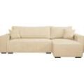 Ecksofa INOSIGN "Winton Cordsofa / Schlafsofa 253 cm", beige, B:253cm H:88cm T:154cm, 100% Polyester, Sofas, Cord, Recamiere wechselbar, Schlaffunktion ( 130/208cm), Bettkasten