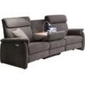 Sofa HOME AFFAIRE "Turin", grau (stone), B:222cm H:107cm T:102cm, Sofas, 2-Sitzer-Sofa, mit motorischer Relaxfunktion, Tisch, Leuchte + USB-Ladestation