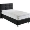 Boxspringbett, schwarz (scwarz), B:115cm L:210cm, Bezug: Kunstleder, Polyurethan, Polsterung: 100% Polyester, WESTFALIA SCHLAFKOMFORT, Komplettbetten, Boxspringbett, mit Knöpfen in Kristalloptik, wahlweise mit Topper