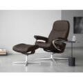 Relaxsessel STRESSLESS "Consul", braun (braun batick), B:78cm H:97cm T:70cm, Leder BATICK: BATICK ist ein leicht korrigiertes, durchgefärbtes und genarbtes Möbelleder, bei dem die meisten Unebenheiten und Spuren in der Regel entfernt wurden., Sessel, mit Cross Base, Größe S, M & L, Holzakzent Braun