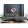 Ecksofa W.SCHILLIG "enjoy&MORE", blau (niagara r66), B:310cm H:87cm T:185cm, Chenille-Flachgewebe R66 (85% Polyester, 15% Nylon), Longlife Xtra-Leder Z59: Glattleder mit modischer Prägung. Hautstärke 0, 9 - 1, 1 mm, Stoff S37 (100% Polyester), Sofas, Sitztiefenverstellung, Füße schwarz pulverbeschichtet, Breite 310 cm