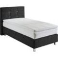 Boxspringbett, schwarz, B:105cm L:210cm, Bezug: Microvelours 100% Polyester, Polsterung: 100% Polyester, WESTFALIA SCHLAFKOMFORT, Komplettbetten, Boxspringbett, mit Knöpfen in Kristalloptik, wahlweise mit Topper