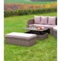 Garten-Essgruppe MERXX "Riva Erweiterungsset", beige (natur, beige, natur, natur), Polyester, Aluminium, Kunststoff, Sitzmöbel-Sets, 2 Sitzbänke, inkl. Sitz-und Rückenkissen, mit höhenverstellbarem Tisch