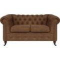 Chesterfield-Sofa HOME AFFAIRE "Aarburg" Sofas Gr. B/H/T: 148cm x 77cm x 87cm, Luxus-Microfaser Lederoptik, braun (cognac) aufwändige Knopfheftung und Ziernägel im Chesterfield-Design