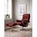 Relaxsessel STRESSLESS "Mayfair", rot (rot dinamica), B:83cm H:102cm T:74cm, Microfaser DINAMICA (88% Polyester, 12% Polyurethan), Sessel, mit Hocker, mit Cross Base, Größe S, M & L, Holzakzent Eiche