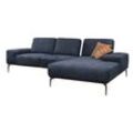 Ecksofa W.SCHILLIG "run" Sofas Gr. B/H/T: 279cm x 88cm x 178cm, Stoff S37, Recamiere rechts, mit Sitztiefenverstellung, blau (dark blue s37) mit Holzsockel, Füße in Schwarz pulverbeschichtet, Breite 279 cm