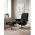 Relaxsessel STRESSLESS "Mayfair", schwarz (schwarz batick), B:92cm H:103cm T:79cm, Leder BATICK: BATICK ist ein leicht korrigiertes, durchgefärbtes und genarbtes Möbelleder, bei dem die meisten Unebenheiten und Spuren in der Regel entfernt wurden., Sessel, mit Cross Base, Größe S, M & L, Holzakzent Schwarz