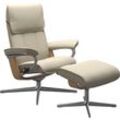 Fußhocker STRESSLESS "Admiral", beige (cream batick), B:55cm H:41cm T:39cm, Leder BATICK: BATICK ist ein leicht korrigiertes, durchgefärbtes und genarbtes Möbelleder, bei dem die meisten Unebenheiten und Spuren in der Regel entfernt wurden., Hocker, mit Cross Base, Größe M & L, Holzakzent Eiche