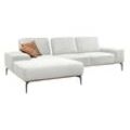 Ecksofa W.SCHILLIG "run" Sofas Gr. B/H/T: 279 cm x 88 cm x 178 cm, Longlife Xtra-Leder Z73, Recamiere links, mit Sitztiefenverstellung, weiß (white z73) mit Holzsockel, Füße in Schwarz pulverbeschichtet, Breite 279 cm