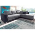 Ecksofa JOCKENHÖFER GRUPPE "Orlando L-Form", schwarz, B:257cm H:82cm T:215cm, Softlux-Kunstleder, im Korpus, Farbe greige: Struktur (45% Polyacryl, 35%Polyester, 20%Baumwolle), Farbe petrol: Struktur in Sitz und Kissen (87% Polyester, 13%Polyacryl), Alca Top (100% Polyester), im Korpus, Alle Farben außer greige + petrol: Struktur in Sitz und Kissen (65% Polyacryl, 35% Polyester), Sofas, mit Bettfu