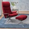 Relaxsessel STRESSLESS "London", rot (rot q2 faron), B:80cm H:116cm T:71cm, Leder BATICK: durchgefärbtes und genarbtes Möbelleder, Leder PALOMA: PALOMA ist ein durchgefärbtes Semianilin-Möbelleder mit natürlicher Narbung., ROHLEDER Stoff Q2 FARON (100% Polyester im Flor, Grundgewebe: 50% Polyester, 50% Polyacryl), Sessel, mit Hocker, High Back, mit Star Base, Gestell Chrom