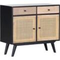 Kommode GUTMANN FACTORY "Linus", schwarz (schwarz, natur), B:90cm H:80cm T:42cm, Massivholz, Sideboards, mit Rattangeflecht