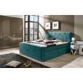 Boxspringbett PLACES OF STYLE "Atlanta", blau (ocean), B:200cm L:221cm, Stoff, Massivholz, Kunststoff, Komplettbetten, Boxspringbett, inklusive Topper und Bettkasten