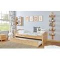 Jugendbett TICAA "Leni", beige (natur), B:129cm H:78cm L:211cm, Betten, Kinder-Einzelbett Massivholzbett, Einzelbett mit Zusatzbett