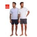 Shorty AUTHENTIC LE JOGGER Gr. 44/46, blau (blau, navy, weiß, grau) Herren Homewear-Sets mit Knopfleiste am Halsausschnitt